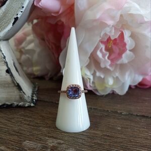 Purple and Gold Solitaire Ring with Amethyst Gemstone